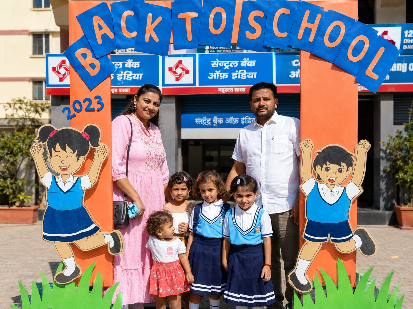 A family celebrating at the Back to School 2023 photo booth